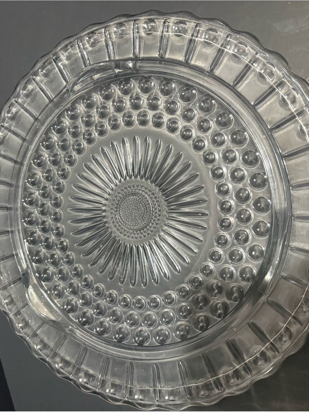 Scalloped Glass Cake Plate with Dome Clear Vintage Footed 11" - Picture 2 of 5